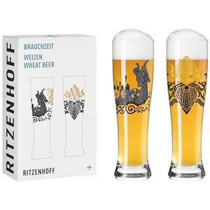 RITZENHOFF 3481010 Tarwebierglas 500 ml - set van 2 - serie Brauchzeit - runen motief, goud en zwart - Made in Germany