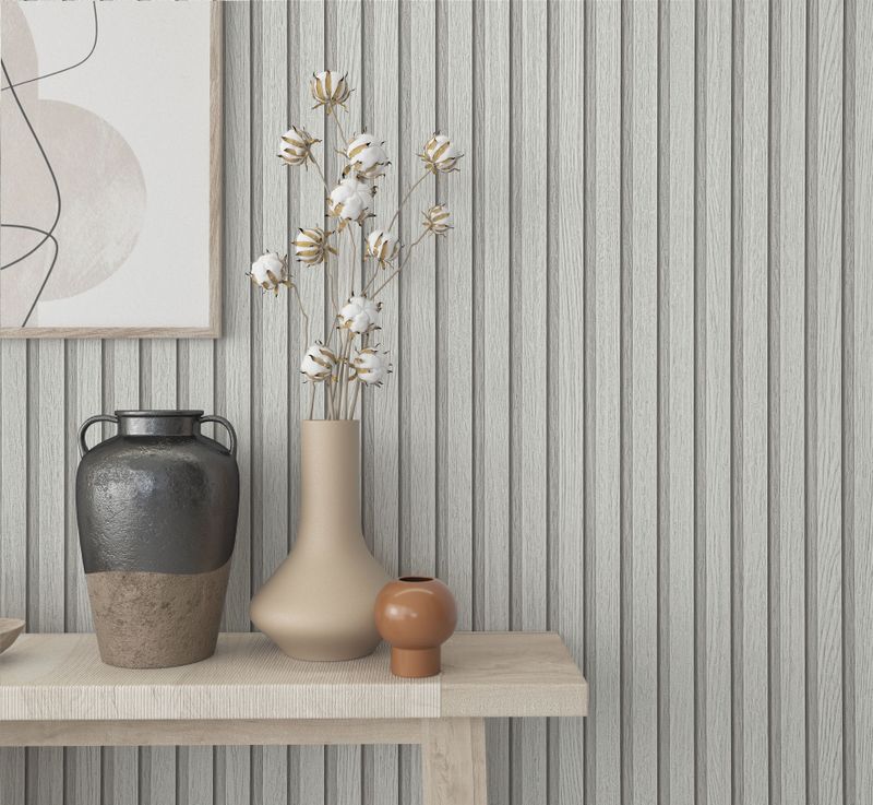 Botanica - Hout - Latjes - Behang - Woonkamer - Slaapkamer - Wit - 0,53 x 10,05 M.