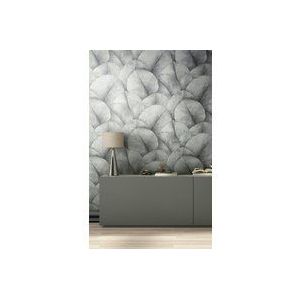 Kumano - Bladeren - Behang - Wallpaper - Vliesbehang - Grijs/Zwart - 0,53 x 10,05 M.