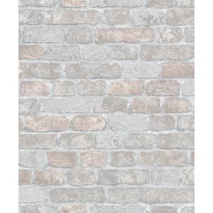 Vliesbehang - Grijs Beige - Hout/steen - 10,05 x 0,53m