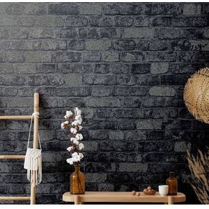 Vliesbehang zwart Steenbehang zwart baksteen baksteen 3D effect steen Hout/steen Modern Woonkamer Slaapkamer Keuken Lounge Premium kwaliteit Gemaakt in Duitsland 10,05 x 0,53m 58423 marburg nieuw