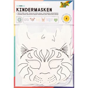 folia 23209 Kindermaskers dieren van karton, motieven gesorteerd, 6 stuks, wit, om zelf te beschilderen en te maken, voor kinderen, jongens en meisjes, ideaal voor kinderverjaardagen en feestjes