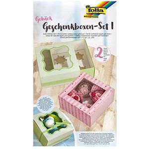 folia 48401 - gebak - geschenkdoos - set I voor 2 dozen, voedselveilige kartonnen dozen elk 20 x 20 x 10 cm, met kijkvenster en inleg, ideaal voor het geven van muffins en cupcakes