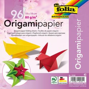 Folia Opvouwbare Origami-vellen, 80 g/m², 96 vellen in 12 verschillende kleuren, papier, 19 x 19 cm