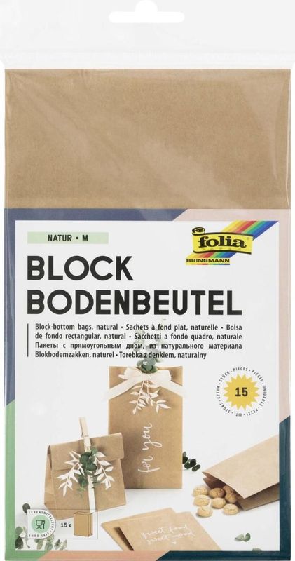 15 folia Faltenbeutel M natur braun 12,0 x 21,0 cm