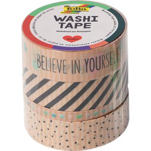 folia 26447 - Washi-tape, plakband van rijstpapier, set van 4 kraftpapier""Let's celebrate"", 3 rollen 10 m x 15 mm en 1 rol 10 m x 5 mm, ideaal voor het versieren en decoreren, voor scrapbooking