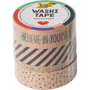 folia Washi Tape Let's Celebrate rijstpapier plakband, 3 x 10 m x 15 mm, 1 x 10 m x 5 mm, ideaal voor het decoreren en decoreren van plakboeken