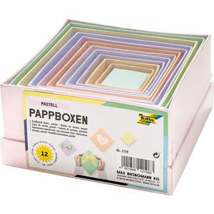 folia 3119 - 12 vierkante kartonnen dozen in pastelkleuren - verschillende maten - mooie geschenkverpakking om te versieren en te personaliseren - ideaal voor elke gelegenheid