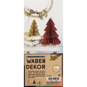 folia 49213 - Honingraat decoratie Berry XMAS Trees, kersthanger set van 2, hoogte ca. 20 en 13 cm, opvouwbare kerstdecoratie voor binnen