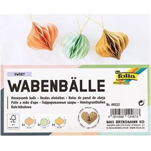 folia 49222 - Honingraat ballen Sweet, kersthanger set van 3, diameter ca. 8 cm, opvouwbare kerstdecoratie voor binnen