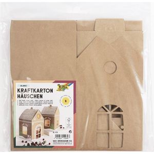 folia 973-Maisons knutselset voor 6 huizen (ca. 11 x 11 x 19 cm, van bruin kraftkarton, onbedrukt dat individueel kan worden versierd, 973, naturel