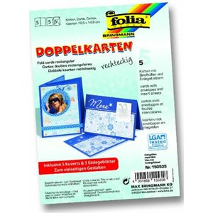 Folia - Wenskaarten - Blauw - Set van 5 - 10,5 x 15 cm