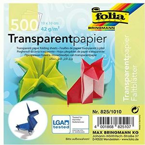 folia 825/1010 - transparant papier - vouwbladen, 10 x 10 cm, 500 vellen, 42 g/m², gesorteerd in 10 kleuren - ideaal voor prachtige vouwfiguren en -vormen