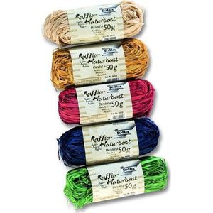 folia 901009 - Raffia Naturbast, 5 bundels van elk 50 g, op kleur gesorteerd - ideaal voor het knutselen of voor bloemstukken, boeketten en andere bloemenwerk