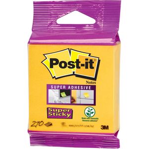 Post-it Super Sticky Notes kubus, ultrageel, 270 vellen, 76 mm x 76 mm, extra sterk klevende notitieblaadjes voor to-do-lijsten en herinneringen