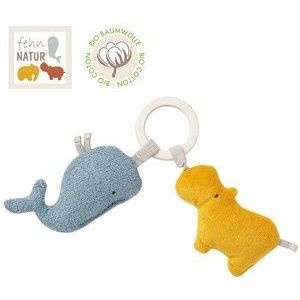 Fehn 056082 Greifling Nilpferd & Wal fehnNATUR – Bio-Babyspielzeug mit Rassel und Raschelpapier für Babys und Kleinkinder ab 0+ Monaten – Größe: 19 cm