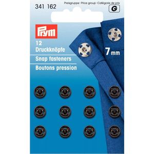 Prym Drukknoppen, Zwart, 7 mm, Messing, 12 stuks