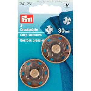 Prym 30 mm drukknopen om op te naaien, van messing, antiek, 2 stuks