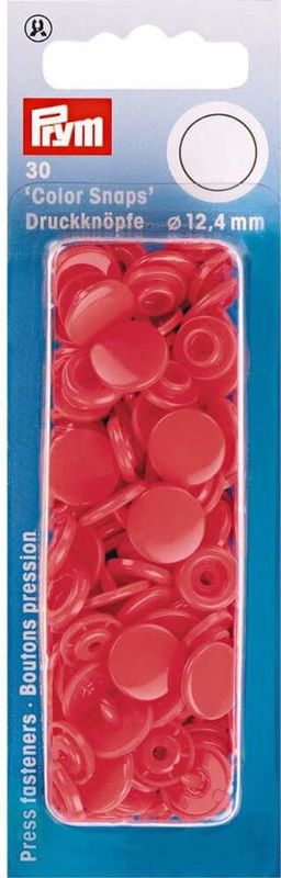 Prym - 393138 Color Snaps - Rood - Drukknopen - Kunststof - Doorsnede 12,4mm - 30st