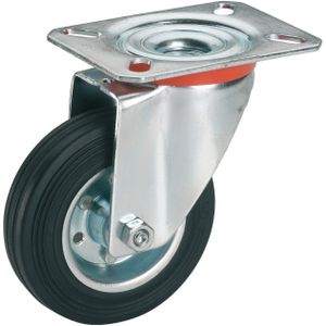 Dörner + Helmer Massief rubberen stuurwiel, 80 mm x 25 mm, 50 kg draagkracht, 100 mm x 85 mm plaat, plaatstalen velg, zonder rem
