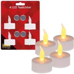 Idena 408998 Led-theelichtjes, 4 stuks, elektrische kaarsen met flikkerend licht, batterijen inbegrepen, decoratie voor bruiloft, feest, Kerstmis, Pasen, als sfeerlicht