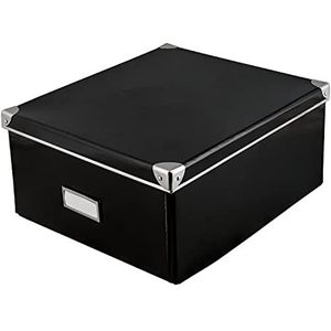 Idena 10520 - Boîte de rangement en carton robuste, couvercle renforcé par du métal, incluant un champ d'étiquetage, environ 36 x 28 x 17 cm, noir