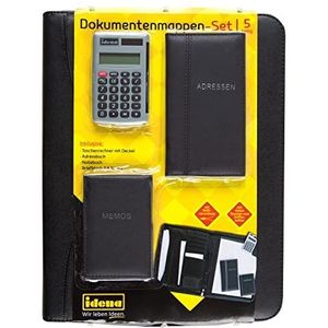 Idena 229016 - Documentenmap set DIN 4, set bevat: 1 notitieblok, 1 adresboek, 1 notitieblok, 1 rekenmachine, zwart, 1 stuk