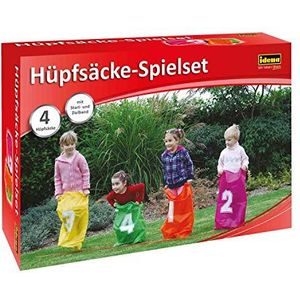 Idena 7408881 - Opblaasbare zakkenset met 4 opblaasbare zakken, inclusief band voor vertrek en aankomst, ideaal voor feestjes en sportfestivals.