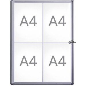 MAUL MAULextraslim vitrine, A4-frame met 4 x DIN A4-pagina's, aluminium frame en glazen deur, wandvitrine met platte constructie, afsluitbaar met slot, aluminium