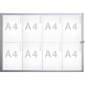 Maul Showbox A4 Maulextraslim | showbox vitrine met 8 x DIN A4 pagina's | Infobord met aluminium frame en glazen deur | ruimtebesparende platte constructie | afsluitbaar met slot | aluminium