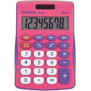 MAUL Mj 450 Bureaurekenmachine, rekenmachine met groot 8-cijferig display, standaardfuncties voor kantoor en school, stroomvoorziening op zonne-energie en batterij, roze