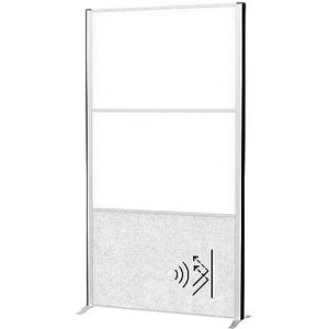 MAUL verplaatsbaar wandsysteem MAULconnecto, 1 x lichtgekleurd akoestisch vlies, 2 x whiteboard, klittenbandsluiting, staander, H 1800 x B 1000 mm, zilver