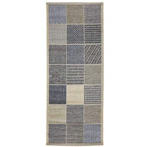 andiamo Indoor & Outdoor tapijt weerbestendig en waterdoorlatend plat weefsel korte vloer 80 x 200 cm beige-blauw