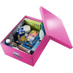 Leitz WOW Click & Store Grote Opbergdoos - 85% Gerecycled Karton - Voor A3 Formaten - 36.9 x 48.2 cm (BxD) - Roze