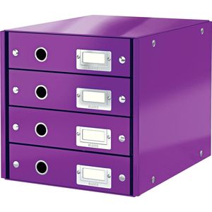 Leitz Wow Click & Store Ladekast Met 4 Laden - 81% Gerecycled Karton - Voor A4 Formaten - Ruimtebesparende Opberger - Paars