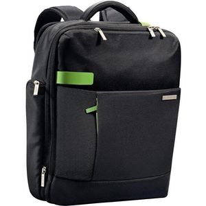 Leitz Laptoprugzak 15,6 inch, 17 opbergvakken, zwart, waterafstotend polyester en echt leer, Smart Traveller, 60170095