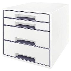 Leitz WOW Cube Ladenblok Met 4 Laden - Opberger met Vakken - Voor Kantoor En Thuiswerken - Ideaal Voor Thuiskantoor - Wit/Grijs