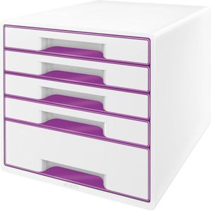 Leitz WOW Cube Ladenblok Met 5 Laden - Opberger met Vakken - Wit/Paars