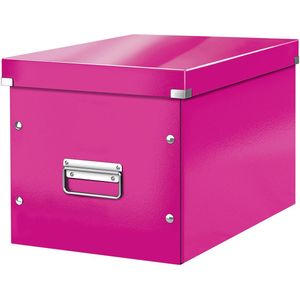 Leitz WOW Click & Store Cube Grote Kartonnen Opbergdoos met Deksel - 32 x 31 x 36 cm (BxHxD) - Roze