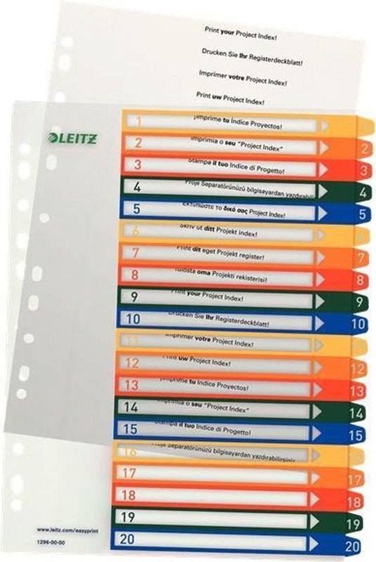 Leitz Plastikregister 1-20 bedruckbar A4 PP 20 Blatt farbig