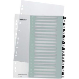 Plastikregister Wow 1-20 beschriftbar A4 PP 20 Blatt wei&#223; schwarz