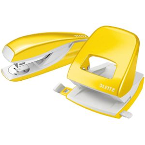 Leitz 50951016 Nietmachine En Perforeerset, Niet Of Perforeert Tot 30 Vellen, Nietjes Meegeleverd, WOW, Geel