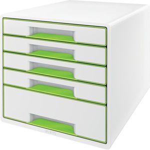 Leitz 52142054 CUBE ladekast met 5 lades, wit/groen, A4, incl. transparante lade-inzet, WOW