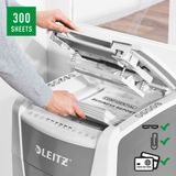 LEITZ IQ Autofeed Small Office 300 Aktenvernichter mit Partikelschnitt P-4, 4 x 26 mm, bis 300 Blatt, weiß
