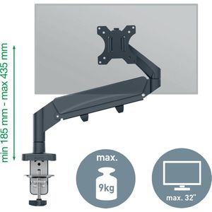 Leitz Ergo ruimtebesparende monitorarm voor 1 monitor donkergrijs (met klem en bladdoorvoer)