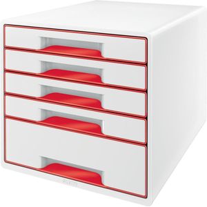 Leitz WOW Cube Ladenblok Met 5 Laden - Opberger met Vakken - Wit/Rood
