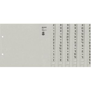 Leitz Tabbladen met tabbladen en alfabetische opdruk A-Z voor 36 mappen, halve hoogte en overbreedte, grijs, 100% gerecycled papier, Blauer Engel Zegel, 13360085
