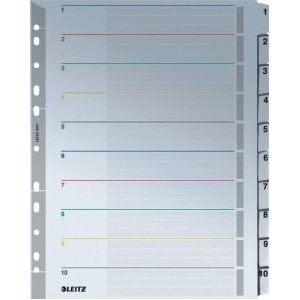 LEITZ®  Wiederbeschreibbare Kartonregister, Zahlen 1-10,  mit Lochung