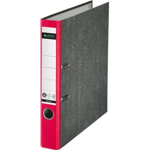 Ordner LEITZ® 1050, DIN A4, Rückenbreite 52 mm, Griffloch, geklebtes Rückenschild, Hartpappe, 1 Stück, rot