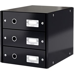 Leitz Wow Click & Store Ladekast Met 3 Laden - 81% Gerecycled Karton - Voor A4 Formaten - Ruimtebesparende Opberger - Zwart